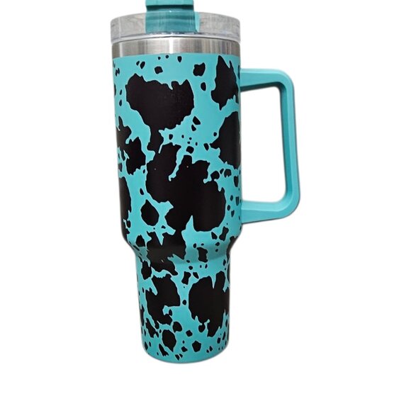 Western Cow Print 40 Oz Stainless Steel Tumbler And Straw New In Box Teal - Picture 2 of 7
